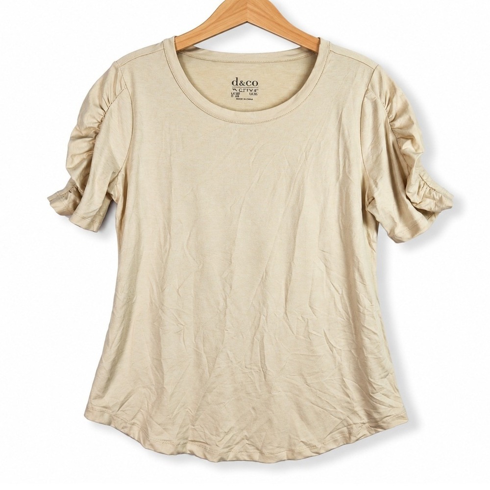 Denim & Co Top Womens XS Petite Heather Natural Cool to the Touch Jersey A687644